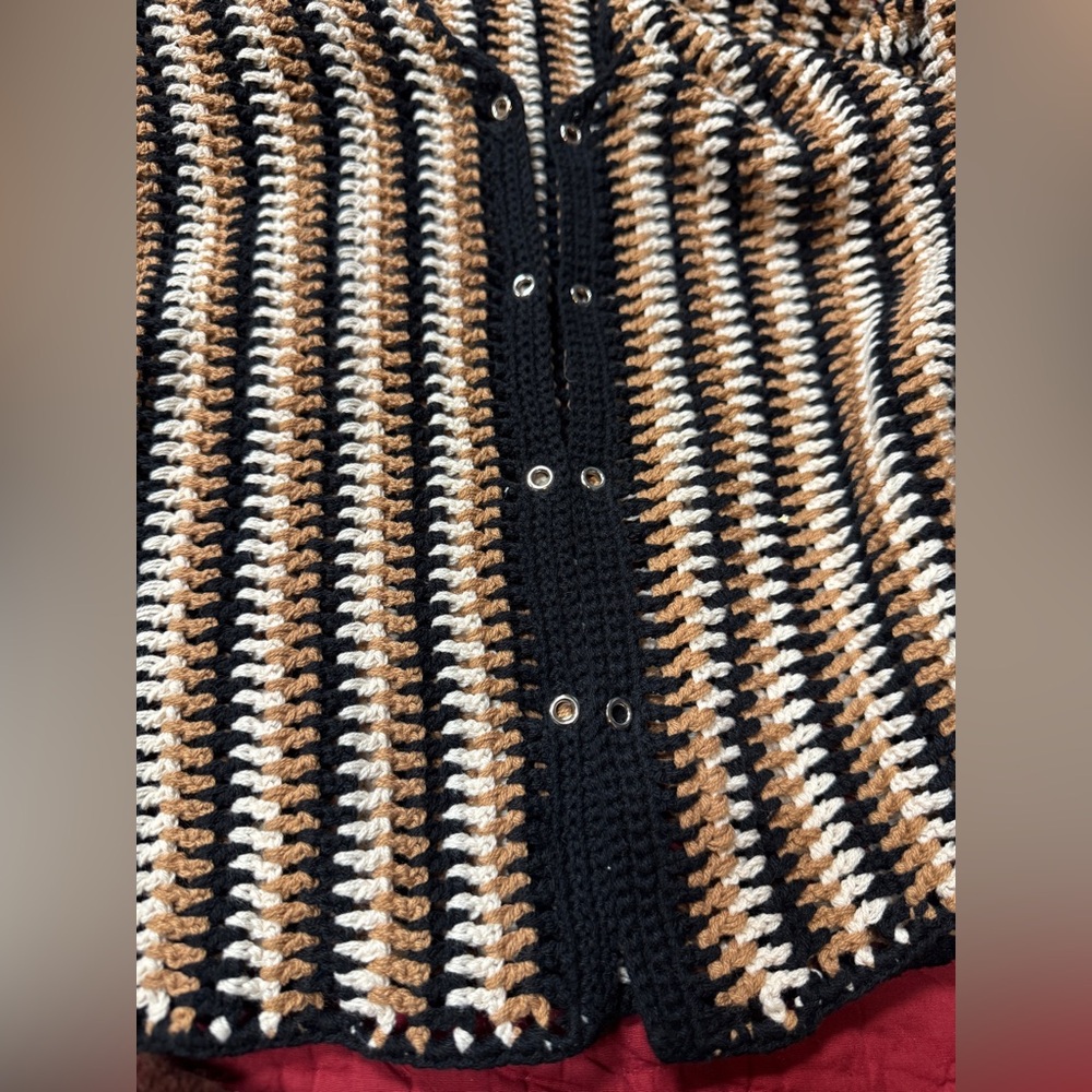 Y2K Osis Studio Striped Open Front Cardigan Black Tan Cream Cotton Blend - Picture 7 of 7